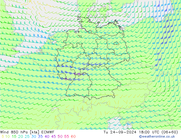 Vento 850 hPa ECMWF mar 24.09.2024 18 UTC