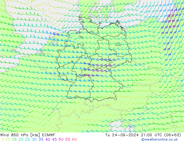 Viento 850 hPa ECMWF mar 24.09.2024 21 UTC