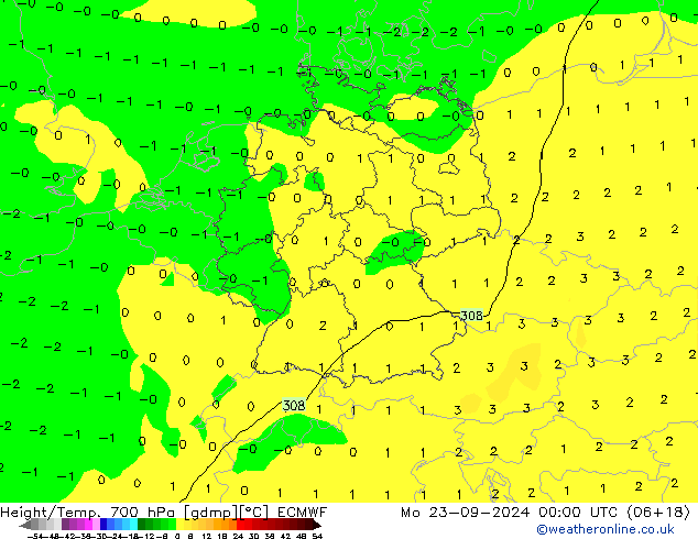 Height/Temp. 700 hPa ECMWF Po 23.09.2024 00 UTC