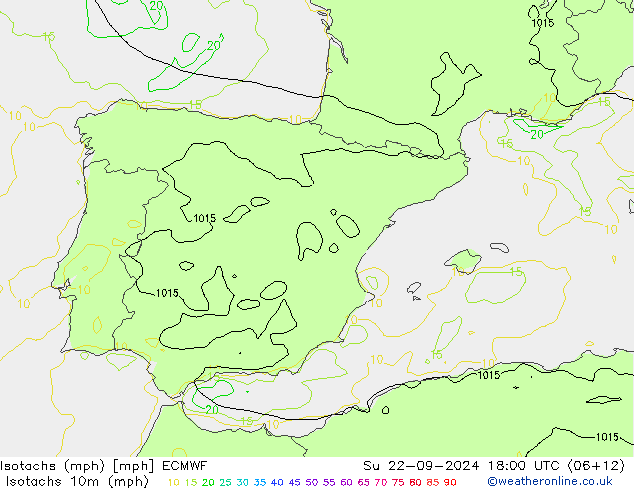 Isotachs (mph) ECMWF Ne 22.09.2024 18 UTC