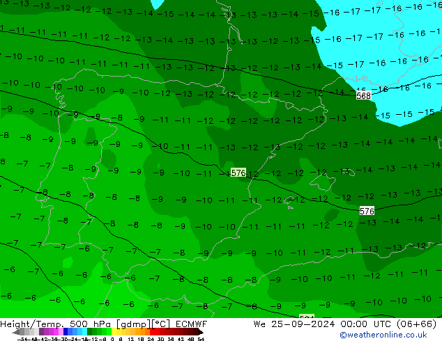 Z500/Yağmur (+YB)/Z850 ECMWF Çar 25.09.2024 00 UTC