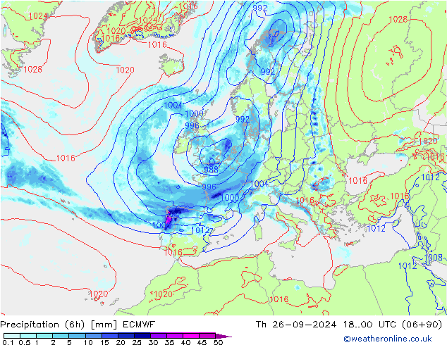 Nied. akkumuliert (6Std) ECMWF Do 26.09.2024 00 UTC