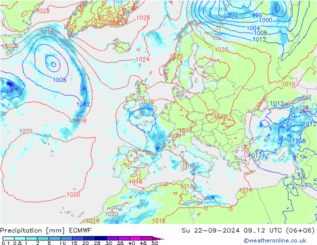 Niederschlag ECMWF So 22.09.2024 12 UTC