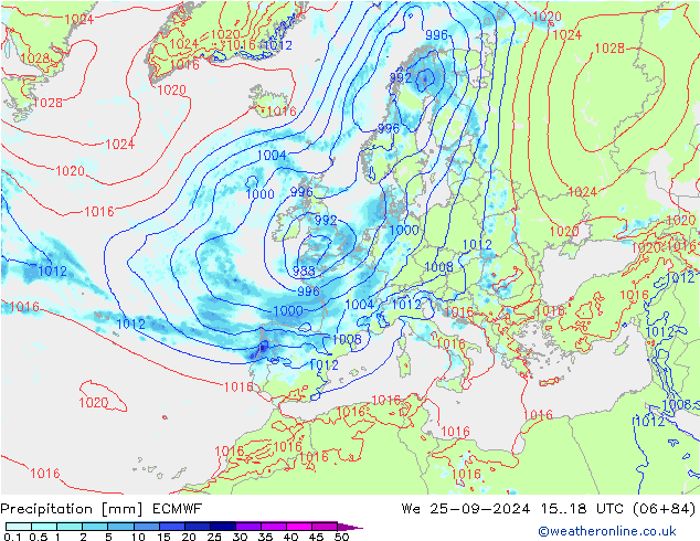 Srážky ECMWF St 25.09.2024 18 UTC