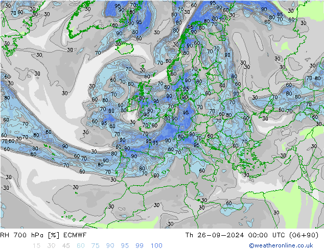 RH 700 hPa ECMWF Do 26.09.2024 00 UTC