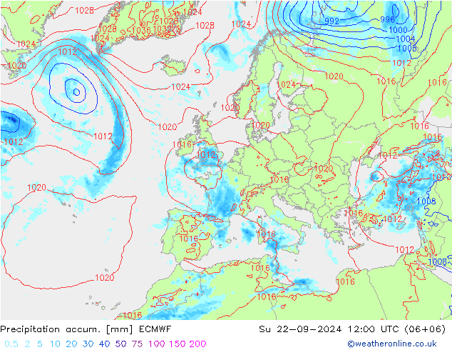 Totale neerslag ECMWF zo 22.09.2024 12 UTC