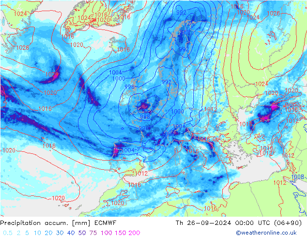 Totale neerslag ECMWF do 26.09.2024 00 UTC