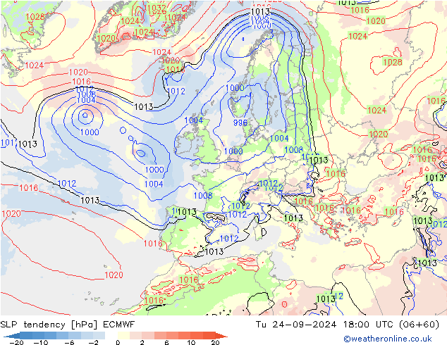 SLP tendency ECMWF Ter 24.09.2024 18 UTC