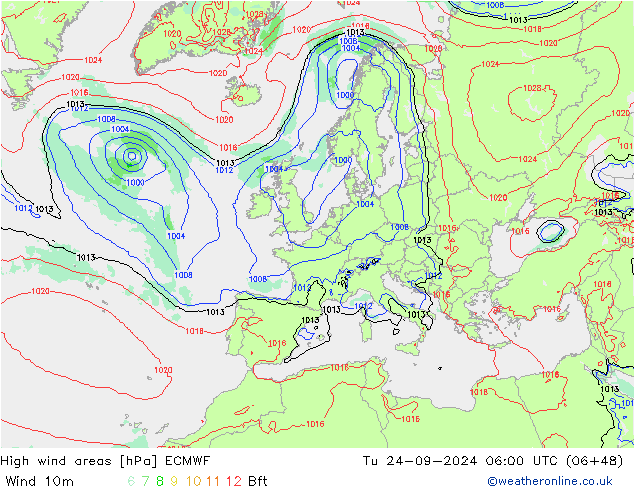 High wind areas ECMWF Tu 24.09.2024 06 UTC