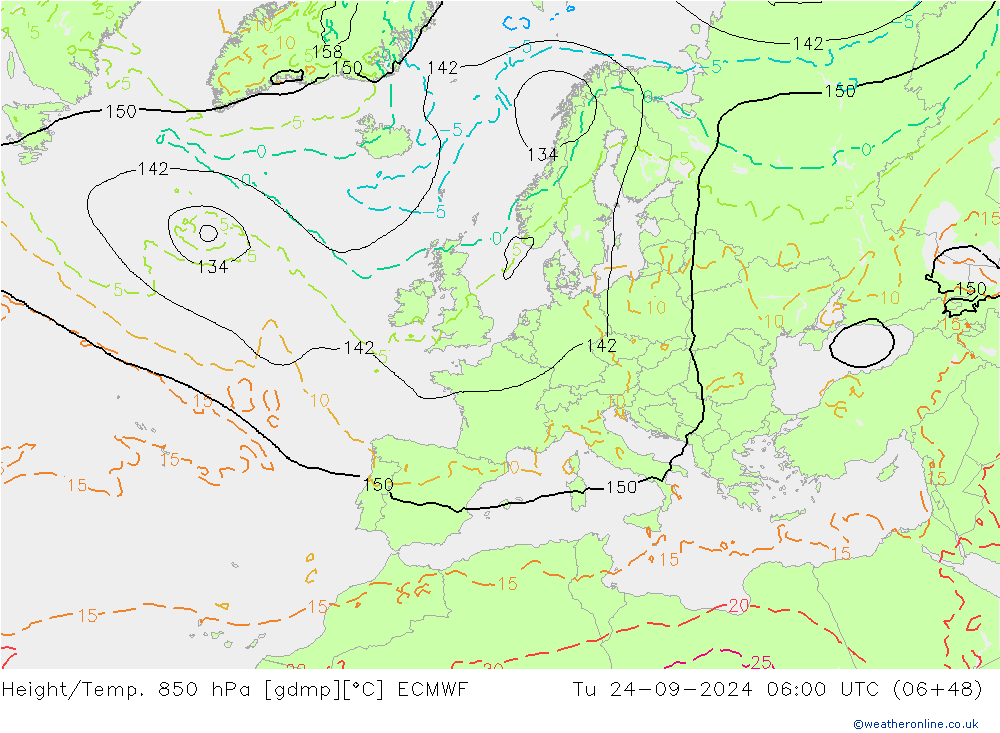 Height/Temp. 850 hPa ECMWF  24.09.2024 06 UTC