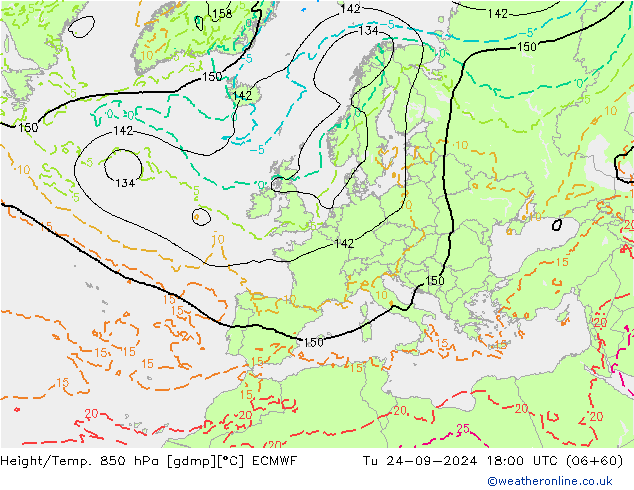 Z500/Regen(+SLP)/Z850 ECMWF di 24.09.2024 18 UTC