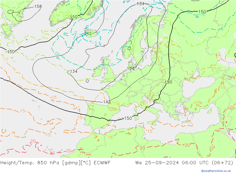 Z500/Rain (+SLP)/Z850 ECMWF Qua 25.09.2024 06 UTC