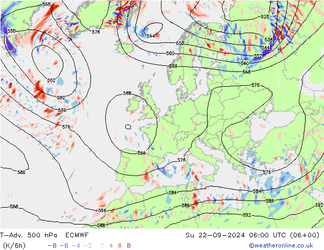 T-Adv. 500 hPa ECMWF 星期日 22.09.2024 06 UTC