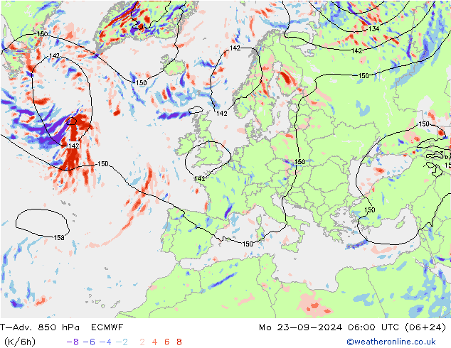 T-Adv. 850 hPa ECMWF ma 23.09.2024 06 UTC