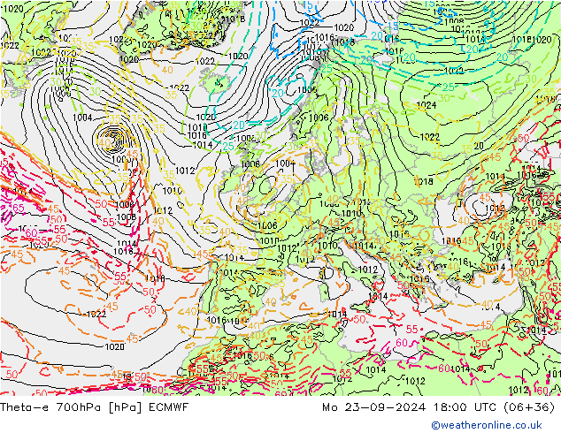 Theta-e 700hPa ECMWF Seg 23.09.2024 18 UTC