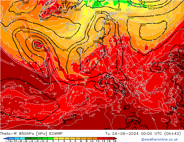 Theta-W 850hPa ECMWF  24.09.2024 00 UTC