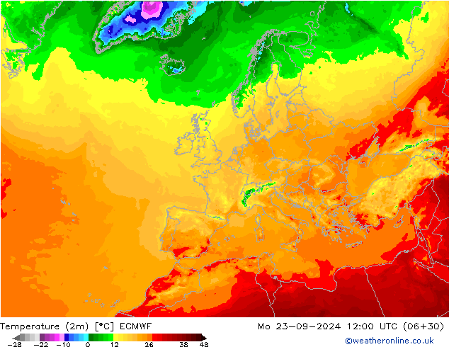 Temperature (2m) ECMWF Mo 23.09.2024 12 UTC