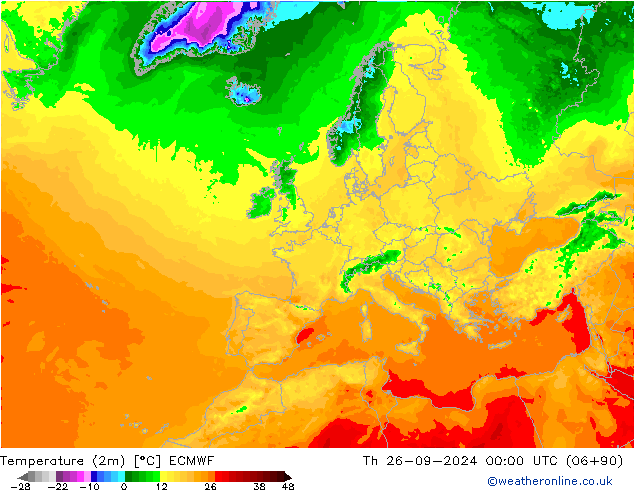 Temperatuurkaart (2m) ECMWF do 26.09.2024 00 UTC