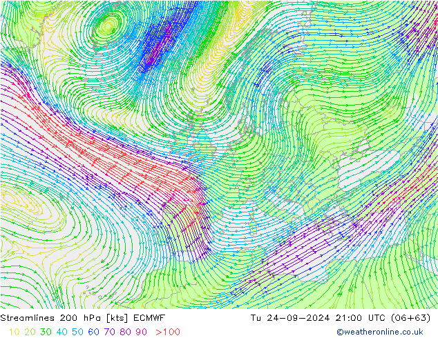 Streamlines 200 hPa ECMWF Tu 24.09.2024 21 UTC