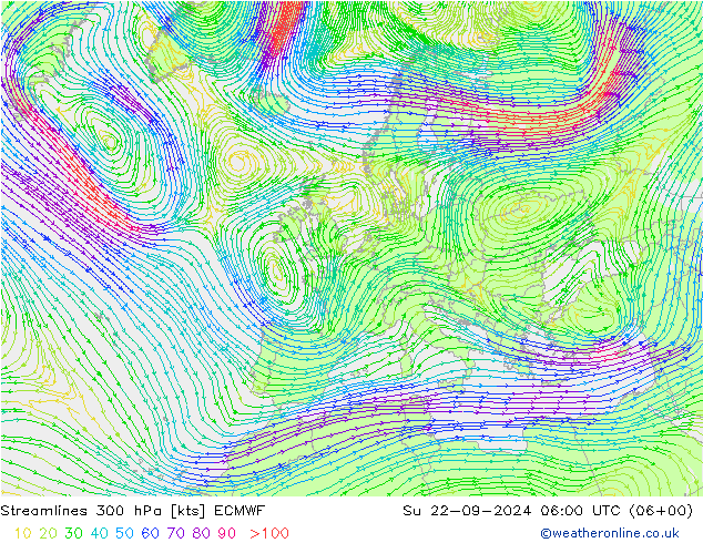 风 300 hPa ECMWF 星期日 22.09.2024 06 UTC