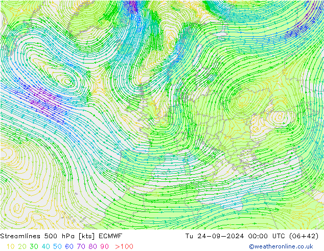 Stroomlijn 500 hPa ECMWF di 24.09.2024 00 UTC