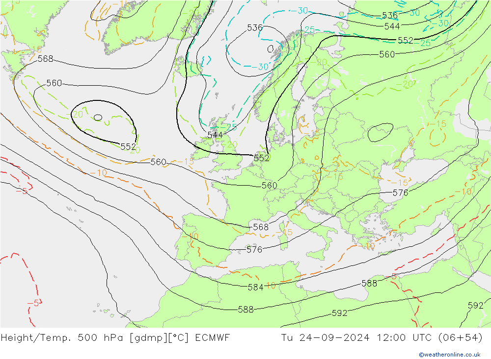 Z500/Regen(+SLP)/Z850 ECMWF di 24.09.2024 12 UTC