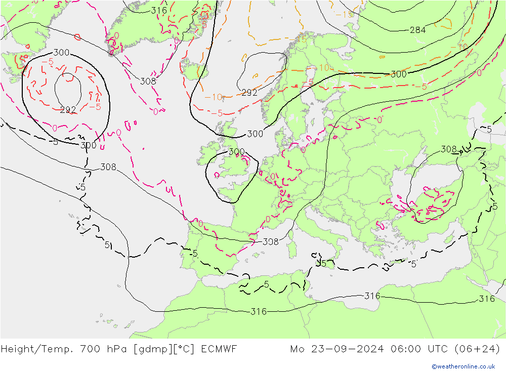 Height/Temp. 700 hPa ECMWF Seg 23.09.2024 06 UTC