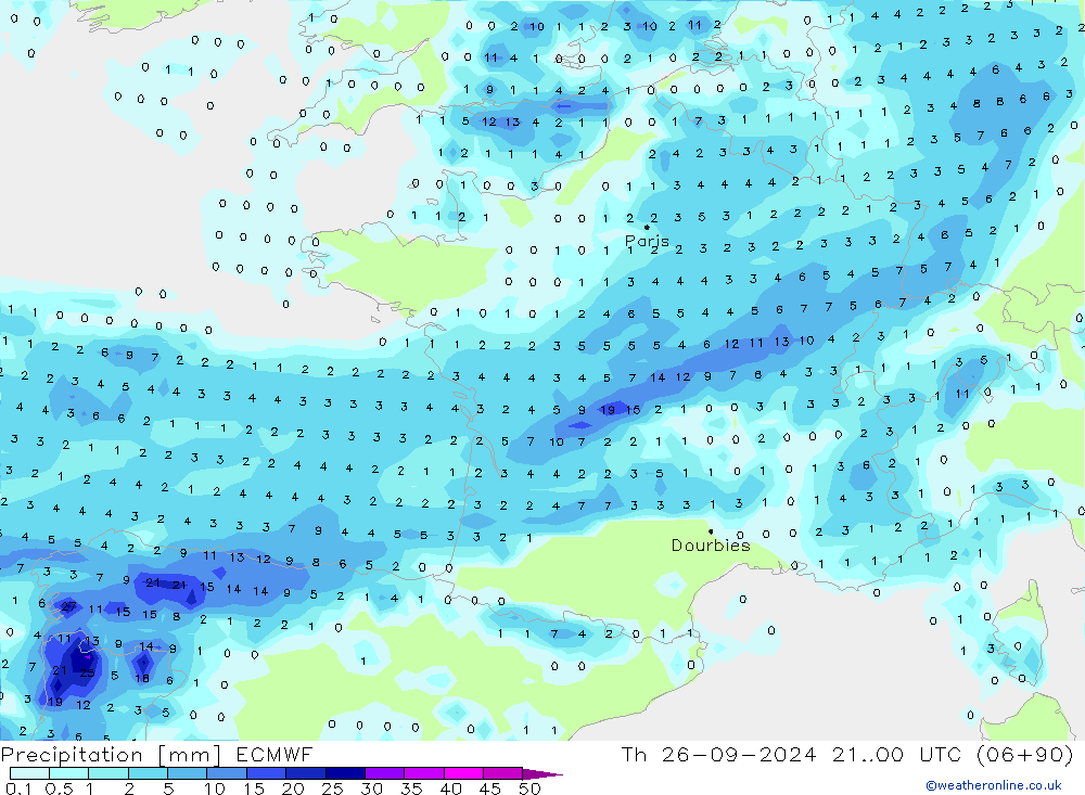 Precipitazione ECMWF gio 26.09.2024 00 UTC