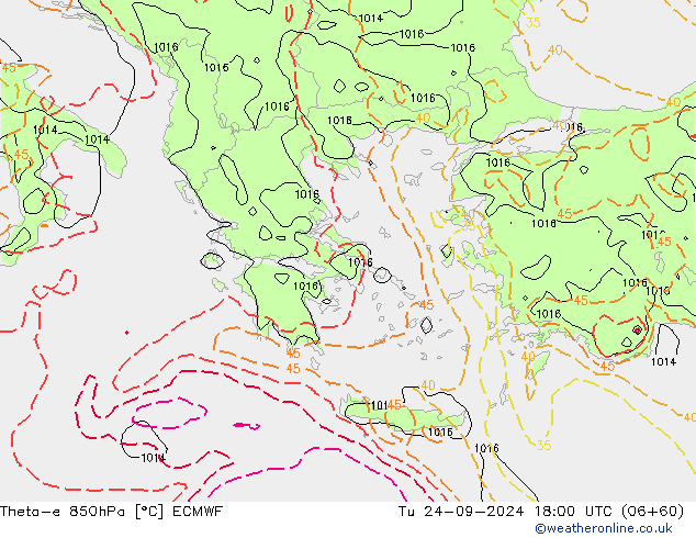 Theta-e 850hPa ECMWF Tu 24.09.2024 18 UTC