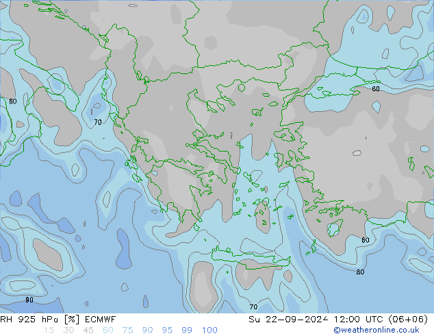 RH 925 hPa ECMWF  22.09.2024 12 UTC