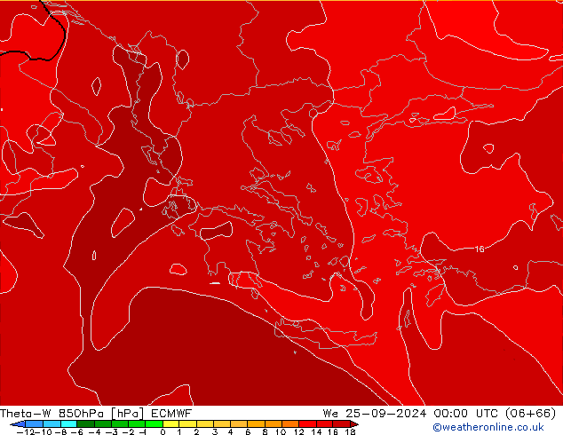 Theta-W 850hPa ECMWF mié 25.09.2024 00 UTC