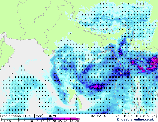 Precipitation (12h) ECMWF Mo 23.09.2024 06 UTC