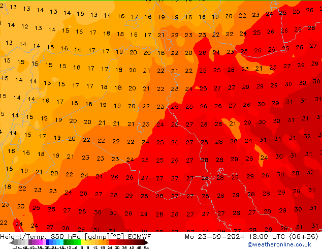 Height/Temp. 850 hPa ECMWF Mo 23.09.2024 18 UTC