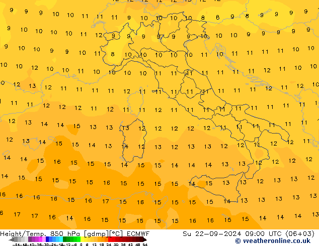 Height/Temp. 850 hPa ECMWF  22.09.2024 09 UTC