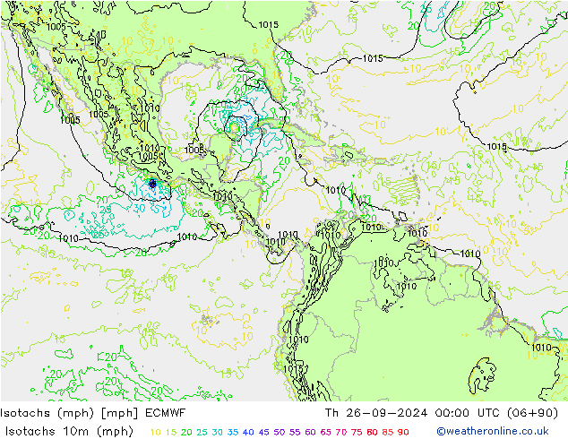 Isotachs (mph) ECMWF Th 26.09.2024 00 UTC