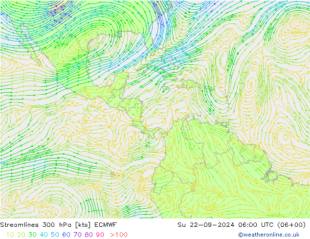 Streamlines 300 hPa ECMWF Su 22.09.2024 06 UTC