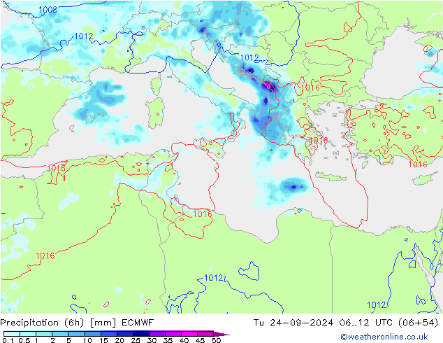 Z500/Regen(+SLP)/Z850 ECMWF di 24.09.2024 12 UTC