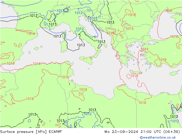 Surface pressure ECMWF Mo 23.09.2024 21 UTC