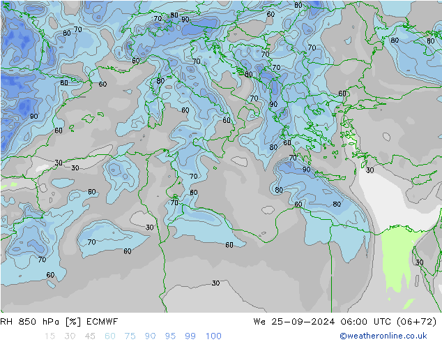 RH 850 hPa ECMWF  25.09.2024 06 UTC