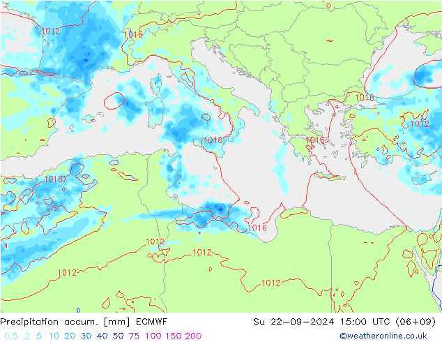 Totale neerslag ECMWF zo 22.09.2024 15 UTC