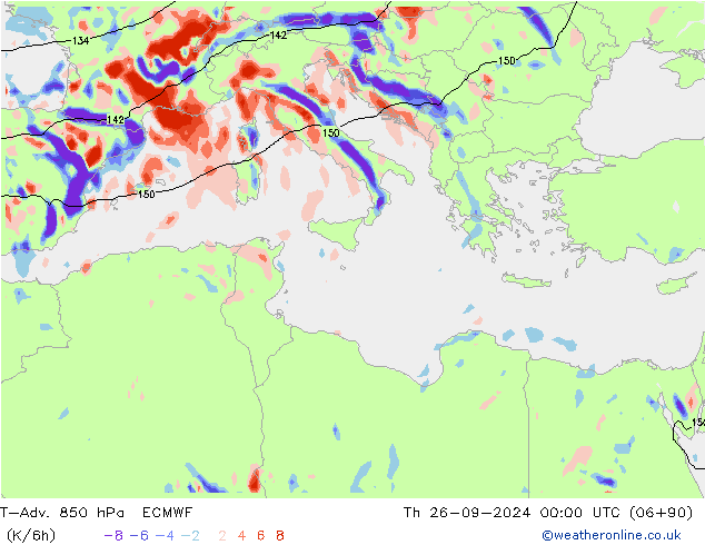 T-Adv. 850 hPa ECMWF Th 26.09.2024 00 UTC