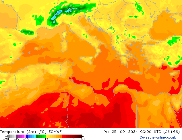 Temperaturkarte (2m) ECMWF Mi 25.09.2024 00 UTC