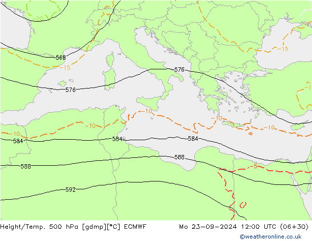 Z500/Rain (+SLP)/Z850 ECMWF пн 23.09.2024 12 UTC