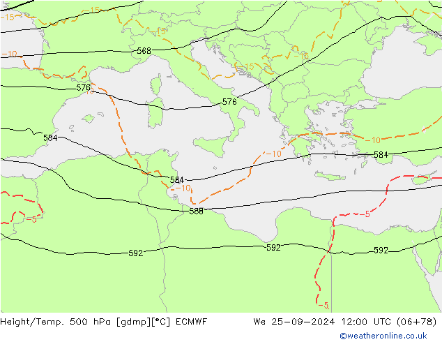 Z500/Rain (+SLP)/Z850 ECMWF St 25.09.2024 12 UTC