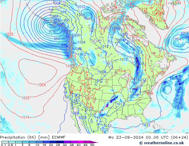 Precipitation (6h) ECMWF Mo 23.09.2024 06 UTC