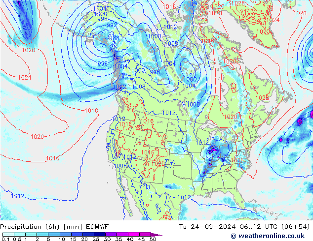 Z500/Rain (+SLP)/Z850 ECMWF Di 24.09.2024 12 UTC