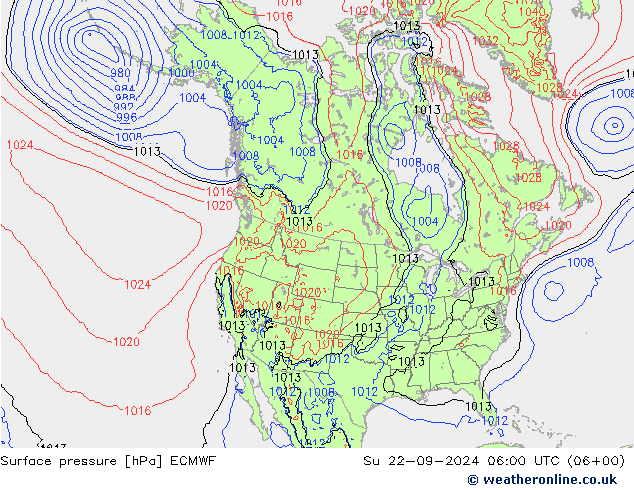 Pressione al suolo ECMWF dom 22.09.2024 06 UTC