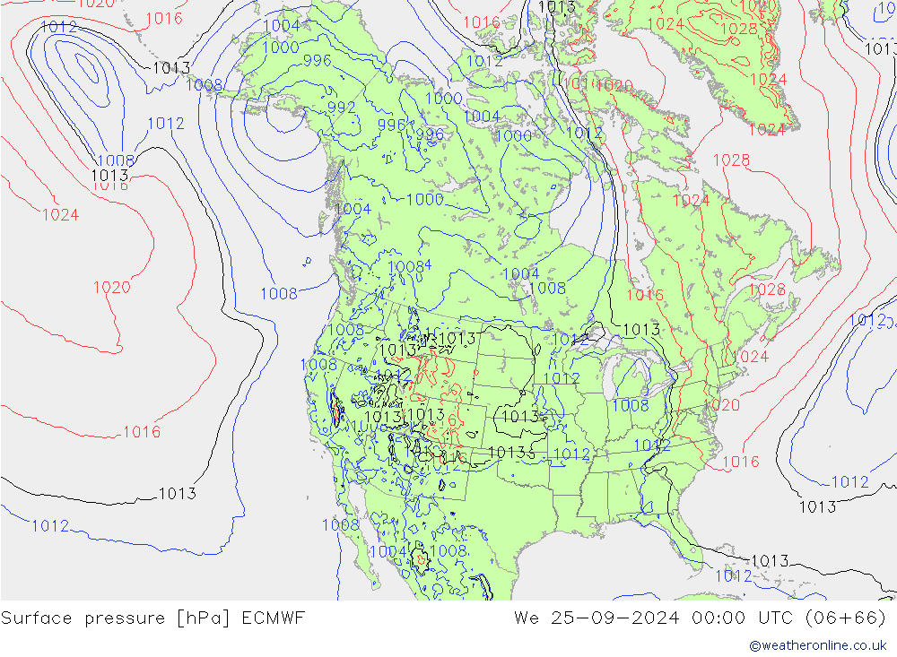 Surface pressure ECMWF We 25.09.2024 00 UTC