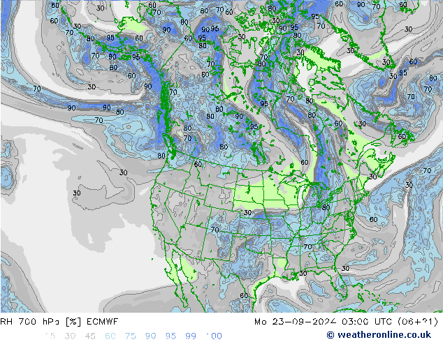 RH 700 hPa ECMWF Mo 23.09.2024 03 UTC