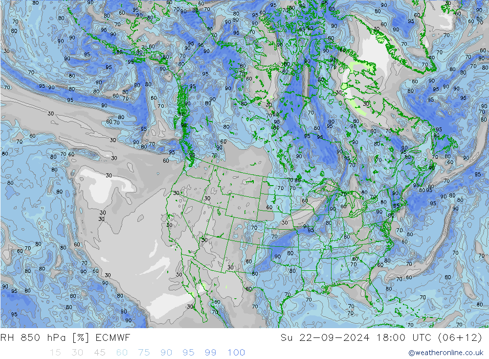 RH 850 hPa ECMWF So 22.09.2024 18 UTC